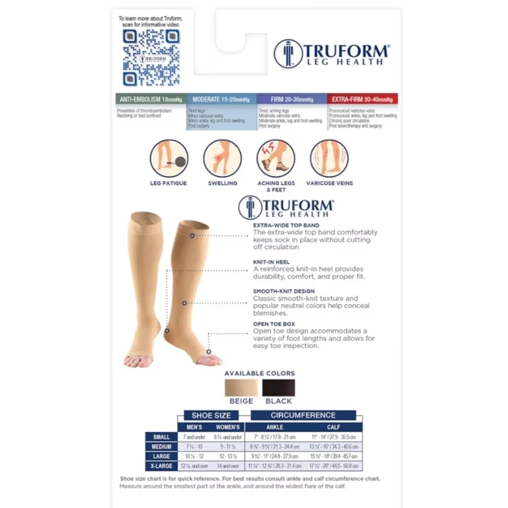 🚨 TruForm Leg Health Medical Compression Stockings Open Toe Men/Women - NIB